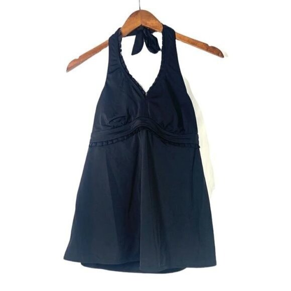 Liz Lange Maternity Halter Top Tankini w/Ruffle Trim - Black, Size Medium - Picture 1 of 6